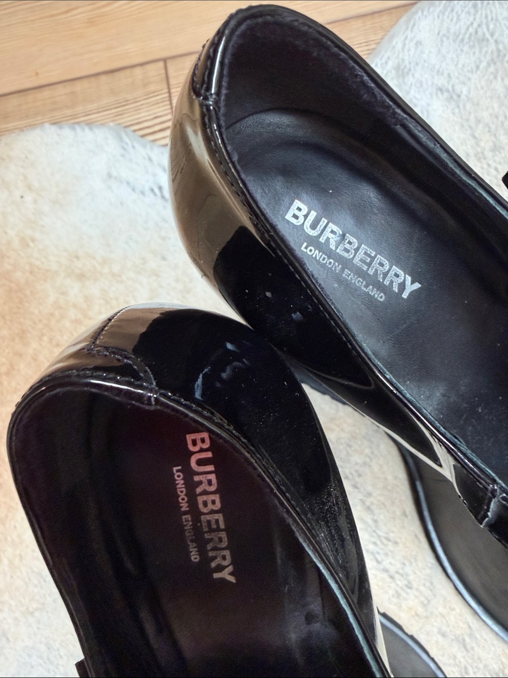 Burberry Black Patent Platform Mary Jane Wedge Shoes - Picture 2 of 6